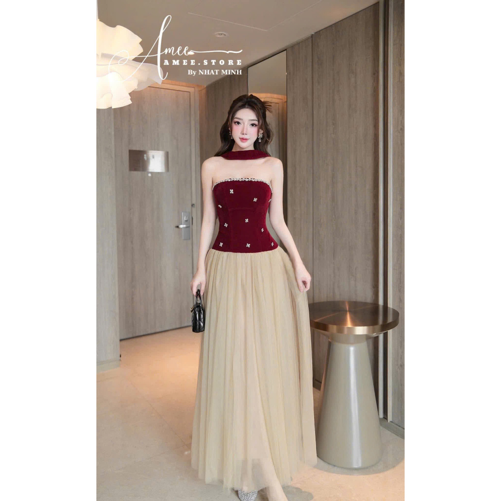 Váy đỏ đính đá cao cấp váy cúp ngực váy đầm nữ cao cấp hàng loại 1 chất đẹp shop HK DESIGN