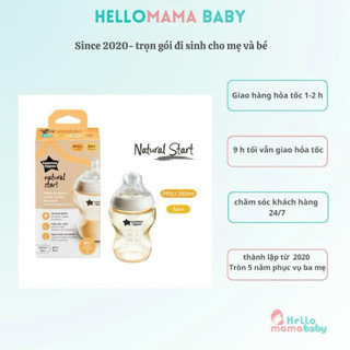 Bình Sữa  Tommee Tippee Natural Start 150ml, 260ml(núm ty siêu mềm, Chất liệu PPSU cao cấp, nhẹ và trong suốt)