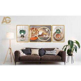  Set tranh tráng gương bộ 3 bức treo tường cao cấp tích hợp đồng hồ nhiều chủ đề nhiều kích thước 