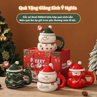  Cốc người tuyết mặt cười noel NIUMI cốc sứ dễ thương kèm thìa và hộp đựng sang trọng 
