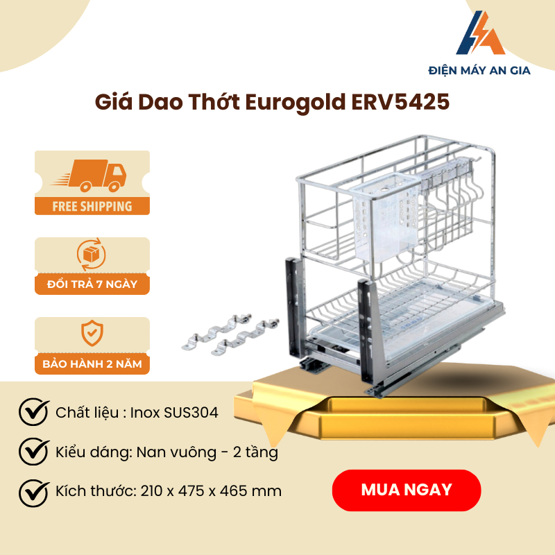 Giá Dao Thớt Inox 304 Eurogold ERV5425 – Nan Vuông Chắc Chắn, Thiết Kế Tối Ưu Cho Nhà Bếp – PEB