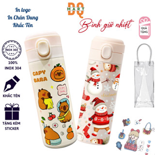  Bình giữ nhiệt IN CAPYBARA 400ml giữ nhiệt 12h,kèm quà tặng Ly giữ nhiệt gấu dâu,inox 304 400 DQMART 
