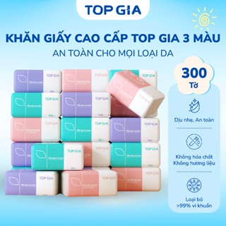 Giấy Ăn Top Gia 3 Màu, Gói 300 Tờ 4 Lớp, Không Gây Kích Ứng Da An Toàn Cho Sức Khỏe