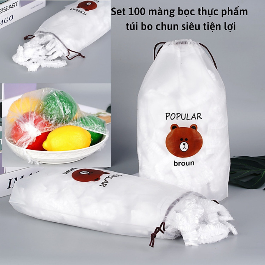 Màng Bọc Thực Phẩm 100 Cái – Co Giãn Thông Minh, Họa Tiết Gấu Nâu