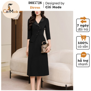  Đầm công sở CITI MODE FASHION thiết kế Đầm xòe đen A peplum cách điệu cổ phối kẻ DH5728 