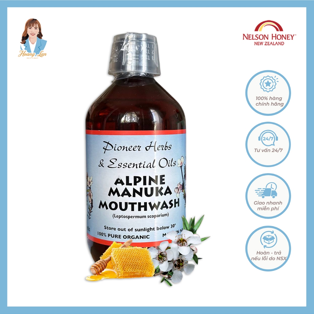 Nước súc miệng mật ong manuka New Zealand Nelson Honey Alpine Manuka Mouthwash 500ml