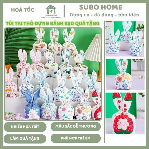 Set 20-50 Túi Chia Quà Tai Thỏ Đựng Bánh Kẹo Quà Tiệc Sinh Nhật Cho Các Bé Dễ Thương Nhiều Họa Tiết Màu Sắc