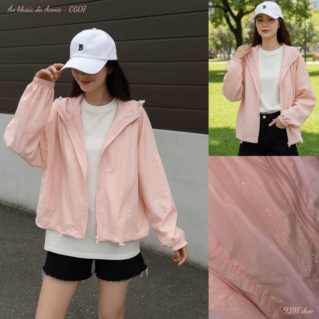 ANNIE Áo Khoác Dù CG07 Chống Nắng, Trượt Nước, Túi trong, Túi ngoài, Nón to, Có dây rút, Cân Mọi Thờ