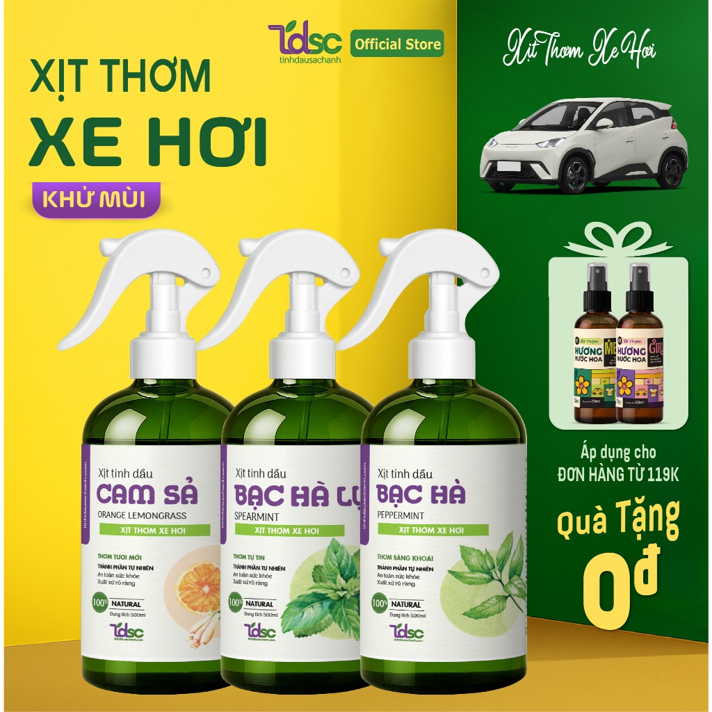Chai Xịt Thơm Nội Thất Khử Mùi Hôi Máy Lạnh Xe Ôtô TINHDAUSACHANH 100ml/500ml  Vệ Sinh Khử Khuẩn Xe Hơi