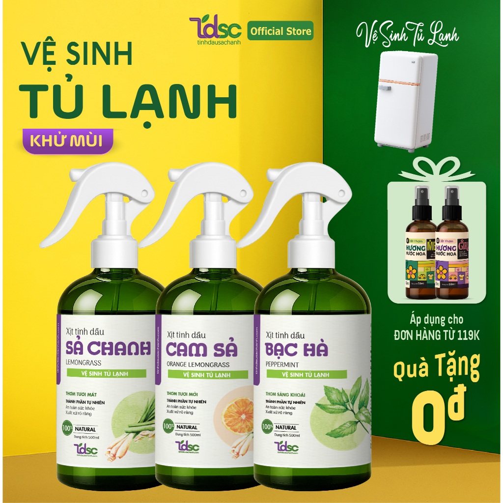 Chai Dung Dịch Vệ Sinh Khử Khuẩn Tủ Lạnh TINHDAUSACHANH 100ml/500ml Nước Xịt Thơm Khử Mùi Hôi Kháng Khuẩn Tủ Lạnh