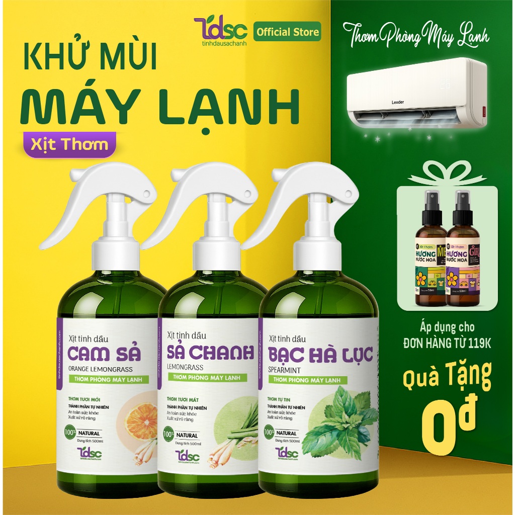 Chai Xịt Thơm Khử Mùi Thức Ăn Phòng Máy Lạnh Điều Hòa TINHDAUSACHANH 100ml/500ml Tinh Dầu Xịt Khử Mùi Ẩm Mốc Hiệu Quả