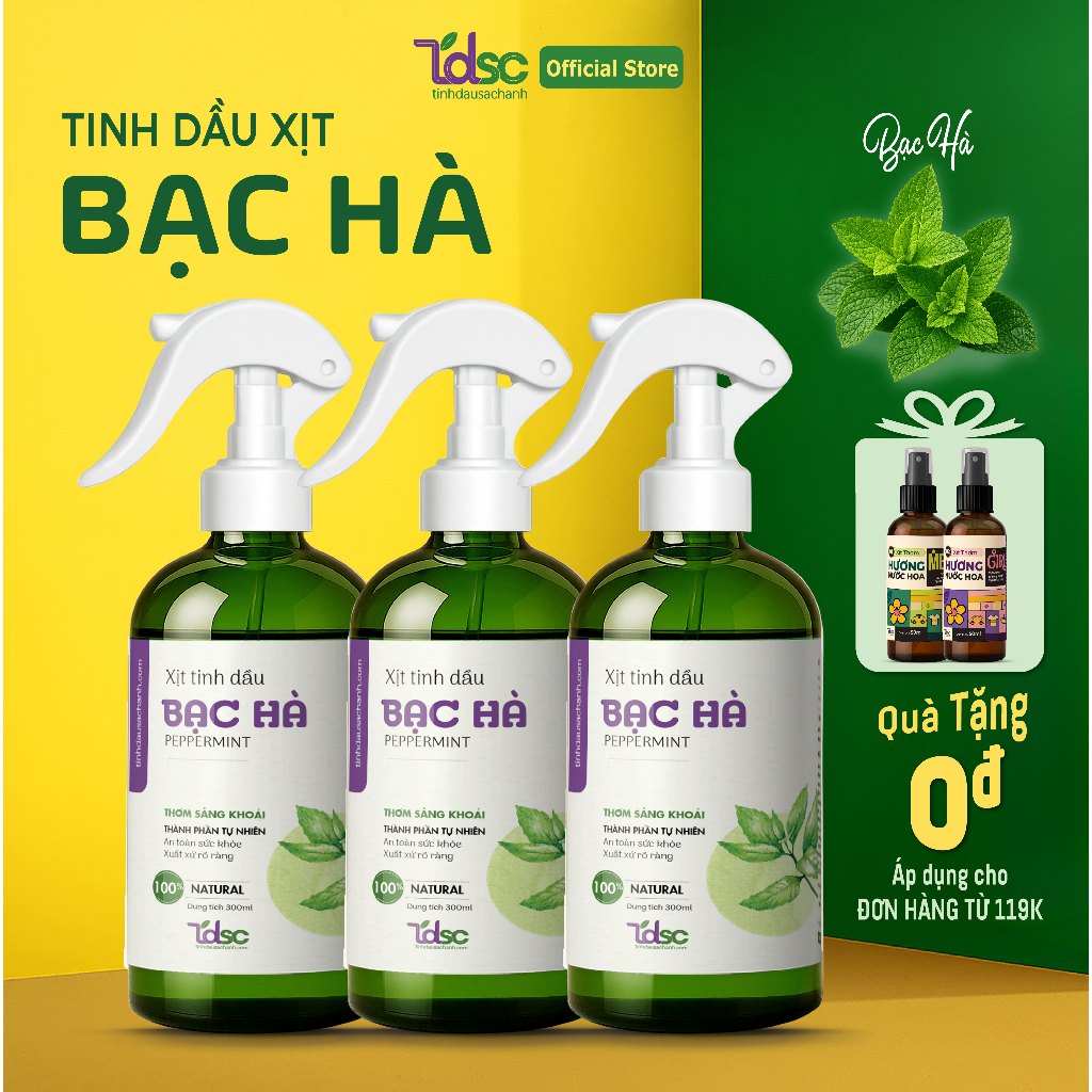 Xịt Phòng Thơm Tinh Dầu Bạc Hà Xua Đuổi Côn Trùng TINHDAUSACHANH 100ml/500ml Khử Mùi Chống Say Xe