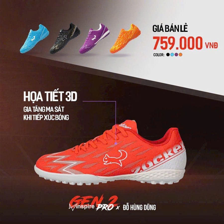 Giày Đá Bóng Zocker Inspire Pro Gen 2 bám sân tốt ( tặng tất )