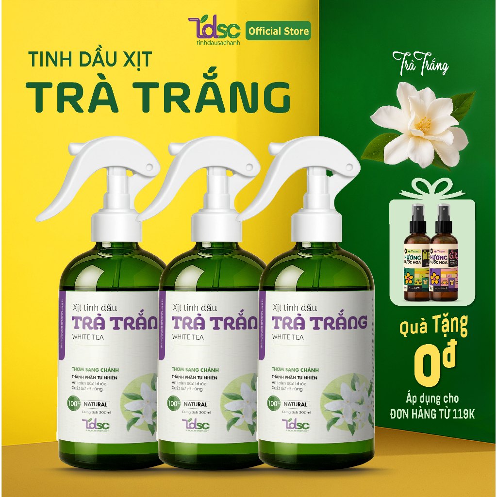 Xịt Phòng Thơm Tinh Dầu Trà Trắng Đuổi Muỗi Và Côn Trùng 300ml TINHDAUSACHANH Khử Mùi Quần Áo, Gối Nệm Hiệu Quả