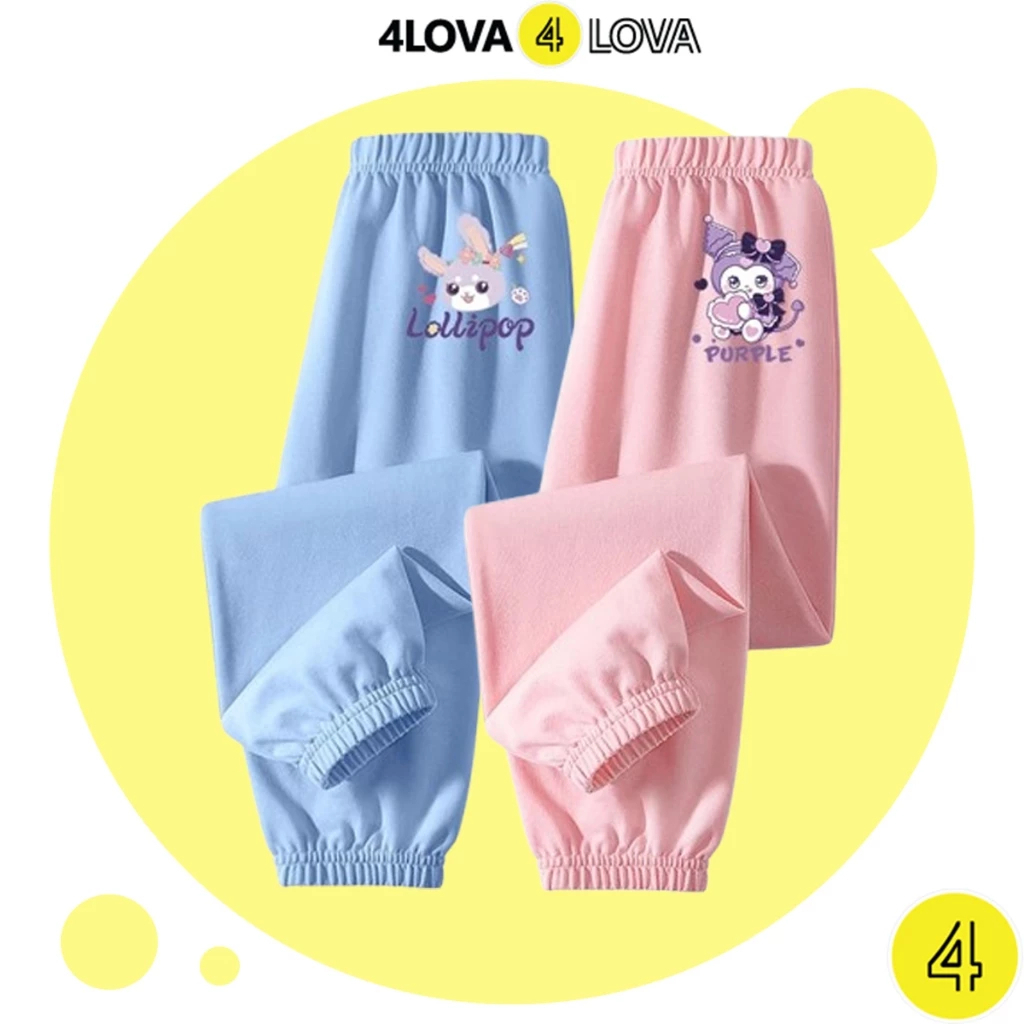 Combo 02 Quần dài cotton chun gấu bé gái 4LOVA nhiều màu sắc in hình dễ thương