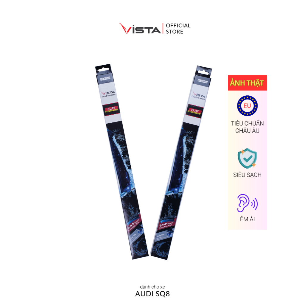 Gạt Mưa Cho Xe Audi SQ8 Thương Hiệu VISTA - Thân Mềm Lưỡi Silicon - Tiêu Chuẩn Châu Âu - Siêu Sạch -