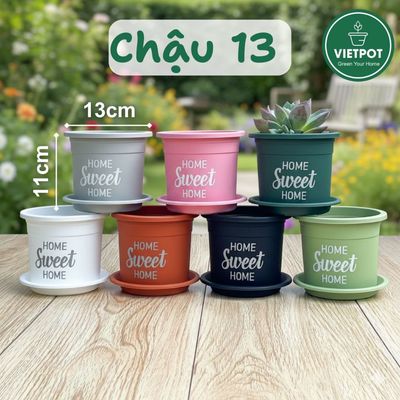 Chậu nhựa trồng cây VIETPOT, size nhỏ 13x11cm, Sweet Home, trồng hoa kiểng, để sân vườn, bàn.