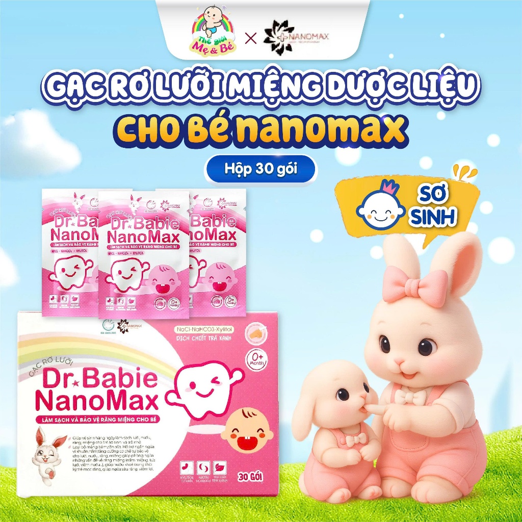Gạc rơ lưỡi Dr.Babie Nanomax làm sạch mảng bám và bảo vệ răng miệng cho bé (Hộp 30 gói)
