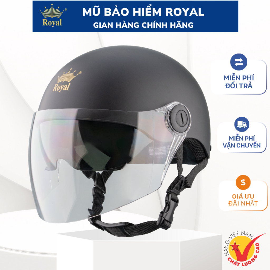 Mũ Bảo Hiểm Royal Nửa Đầu 2 Kính M579K Chính Hãng Hợp Nam Nữ Bảo Hành 12 Tháng