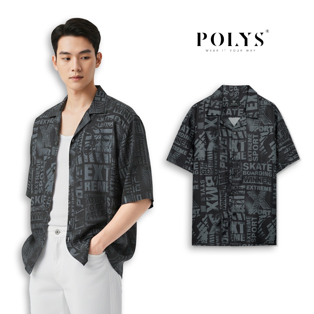 Áo sơ mi nam POLYS chính hãng, Lụa Vân Chéo thoáng mát, mềm mịn, không nhăn họa tiết EXTREME