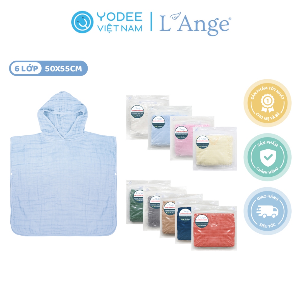 L’Ange Áo choàng tắm có nón vải bông 6 lớp 50x55cm (Size S)