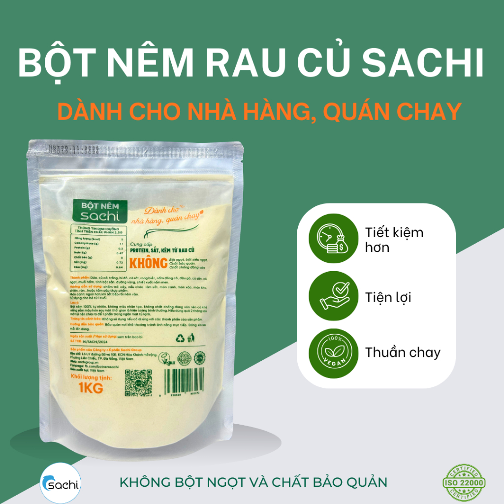 Bột nêm Rau củ Sachi 1KG - Dành cho Nhà hàng, Quán chay, Không bột ngọt, Không chất bảo quản