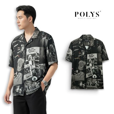 Áo Sơ Mi Họa Tiết Ngắn Tay Nam POLYS, Lụa Mango Không Nhăn, Mềm Mịn Giãn 4 Chiều NOVA Shirt