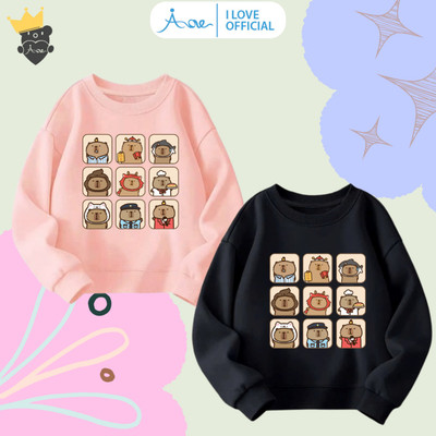 [HÀNG MỚI VỀ] AORE-Áo SWEATER in hình Capybara, Áo nỉ dài tay cổ tròn chất nỉ da cá mềm bé trai, bé gái 10-34kg