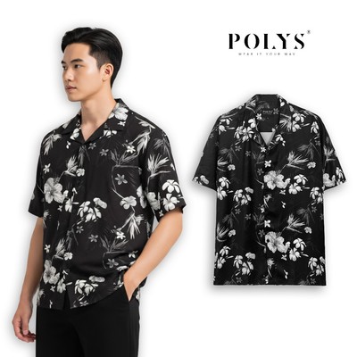 Áo sơ mi nam POLYS, Vải Lụa co giãn 4 chiều, mềm mịn. Sơ mi họa tiết ORCHID FLOWER