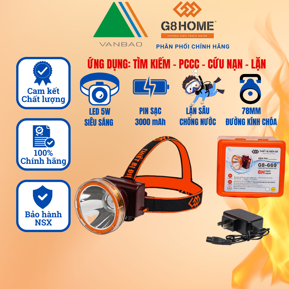 ĐÈN ĐỘI ĐẦU CHỐNG NƯỚC CHUYÊN DÙNG CHO THỢ LẶN G8-669 G8HOME