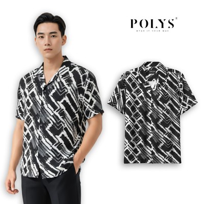 Áo Sơ Mi Họa Tiết Ngắn Tay Nam POLYS, Lụa Mango Không Nhăn, Mềm Mịn Giãn 4 Chiều ZIG ZAG