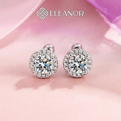 Bông tai nữ chuôi bạc 925 Eleanor Accessories hình tròn đính đá phụ kiện trang sức khuyên tai 11239