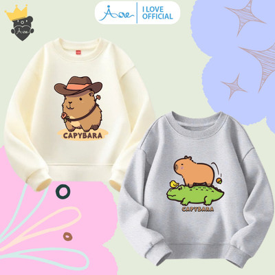 [MỚI] Áo SWEATER bé trai AORE in hình Capybara, Áo nỉ dài tay cổ tròn chất nỉ da cá mềm mặc Thu Đông bé đi học 10-34kg
