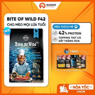  Hạt Cho Mèo Bite Of Wild F42 1kg Không Ngũ Cốc - 92% Đạm Từ 6 Loại Cá Biển - Topping Cá Sấy - Aikoko 
