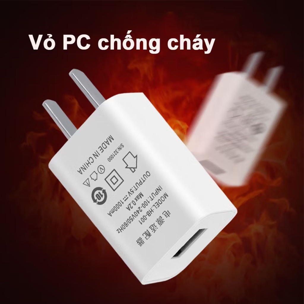 Bộ Củ vuông và Dây Cáp Sạc Thường 5W Cục Sạc 5V và Cáp Sạc 1A dùng điện thoại, tai nghe tránh chai p