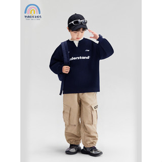 Set Thu Đông Bé Trai Magickids Áo Thun Dài Tay ADT25003 Phối V Mix Quần Kaki Jogger Túi Hộp QD25012 