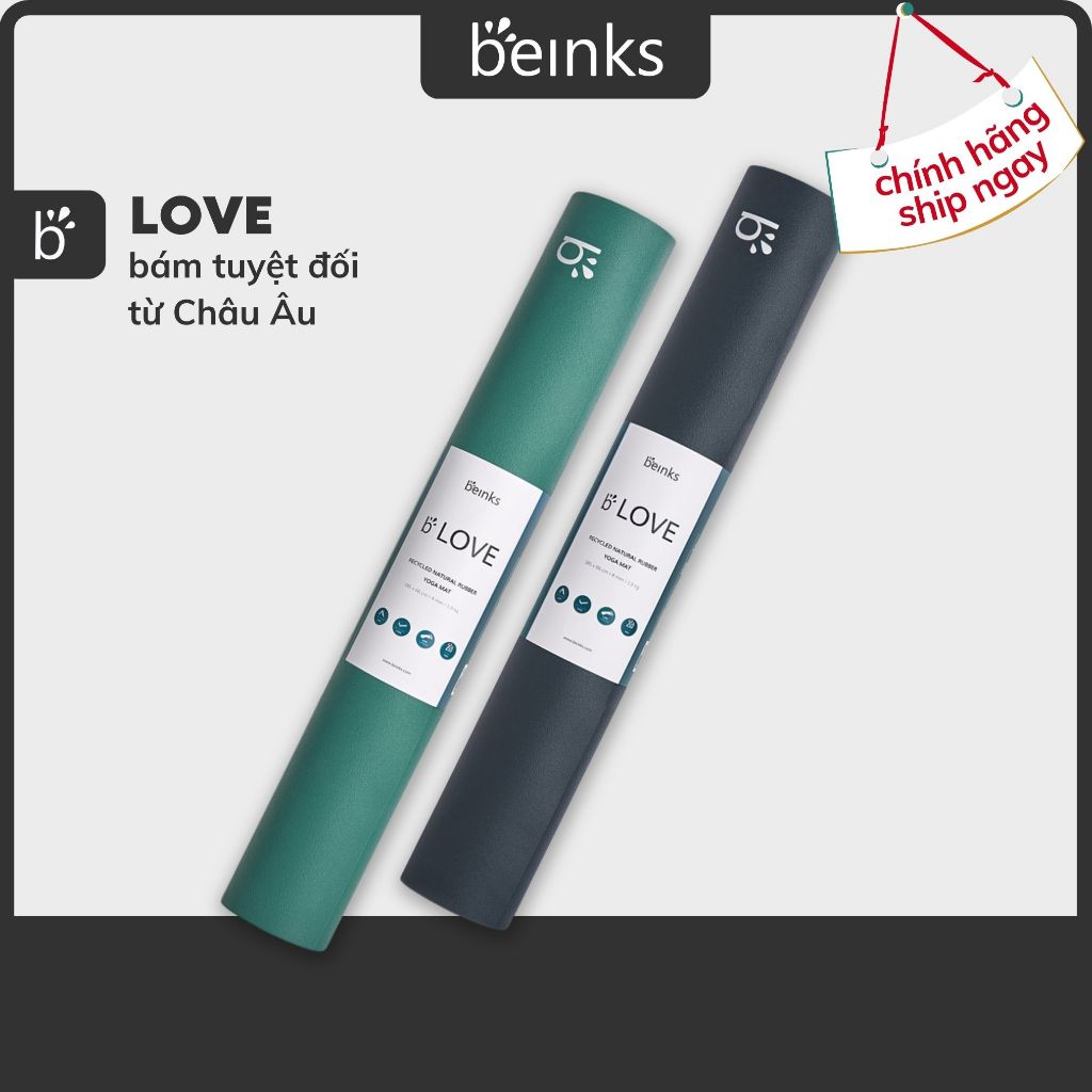 Thảm tập yoga Beinks LOVE - Bám tuyệt đối, làm từ cao su tự nhiên, sản xuất tại Châu Âu