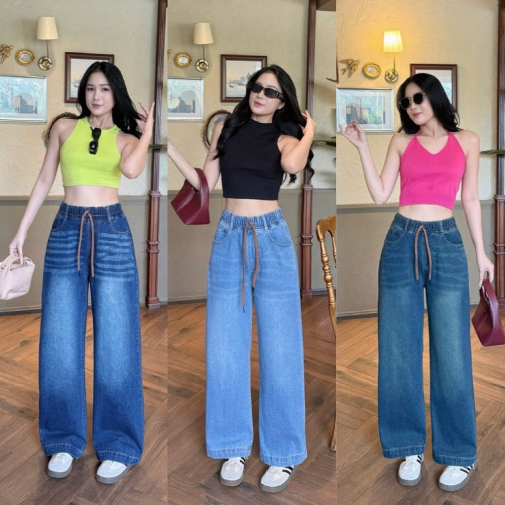 Quần bò ống suông cạp chun không co giãn ,size từ 40-70kg dài quần 95cm, ống rộng 24cm