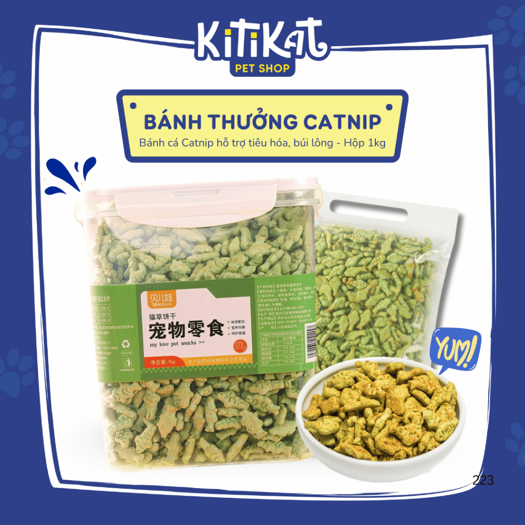   Combo Hộp 1kg  Bánh Cá Catnip Cho Mèo Mix Cá Ngừ 1kg Bánh Thưởng Hỗ Trợ Tiêu Búi Lông Hôi Miệng 