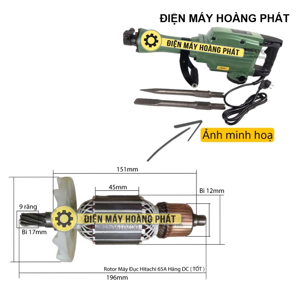 Roto đục HITACHI PH-65A, DCA AZG15, AZG03-15, FEG EG-585 220V  RÔ ĐỤC 65A 9 Răng 220V