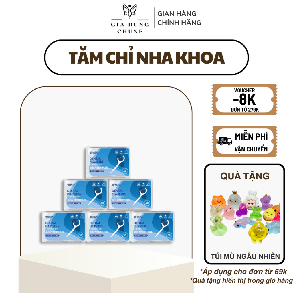 Hộp 50 Chiếc Tăm Chỉ Nha Khoa Sợi Chỉ Mảnh - Hộp Tăm Chỉ Nha Khoa