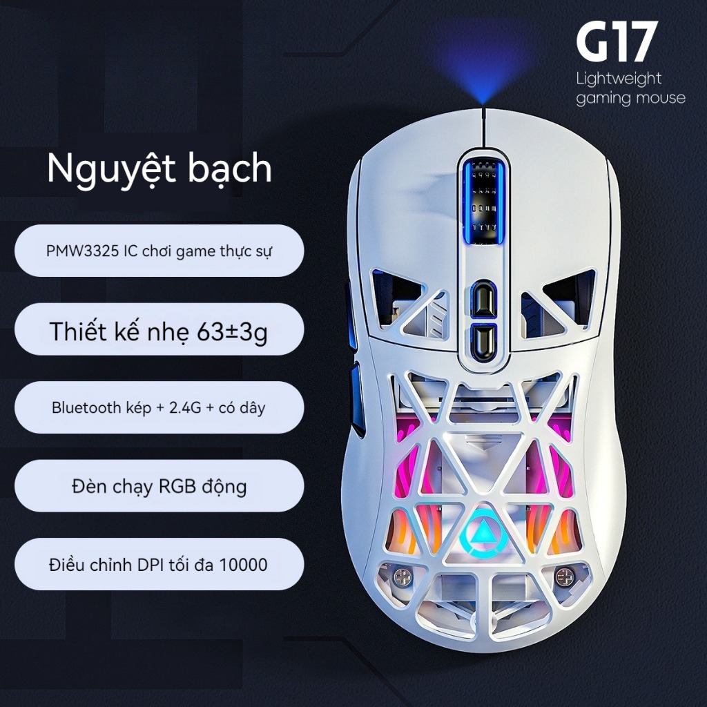 Chuột Gaming G17 Siêu Nhẹ Lỗ Thoáng RGB Bluetooth 3 Chế Độ Esports
