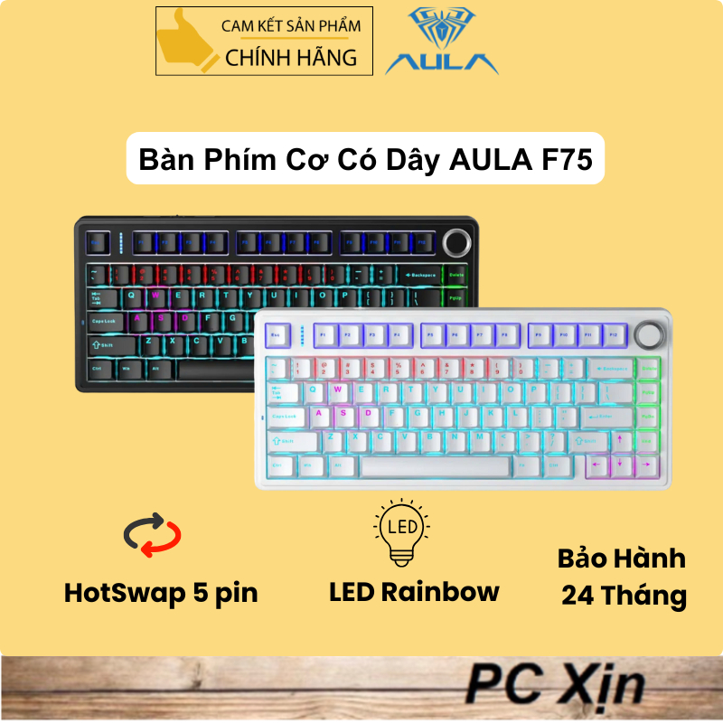Bàn phím cơ có dây AULA F75 (Hotswap 5 pin / LED Rainbow) Chính hãng | BigBuy360 - bigbuy360.vn