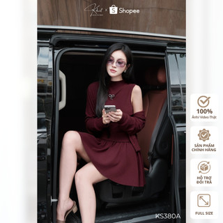  Set 3 món Khiết Style áo váy xòe thun đỏ đô phối cardigan phong cách daily trẻ trung năng động KS380A 