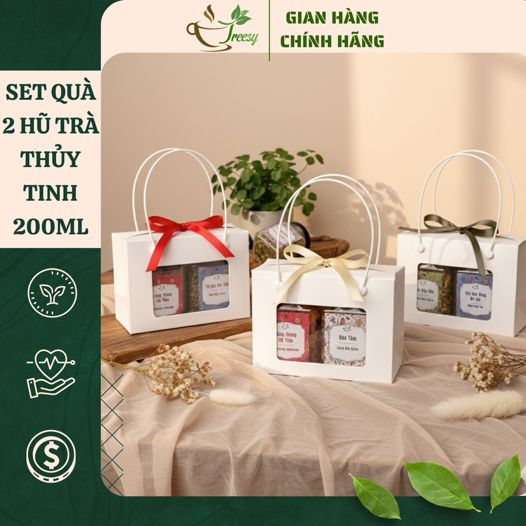 [HOẢ TỐC HN] Set Trà 2 Hũ 200ml Nơ nhỏ, quà tặng mẹ, tặng bà, tặng thầy cô giáo - Quà 8/3, Giỏ Quà Tết, 20/10, 20/11