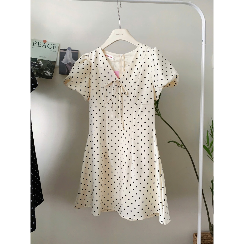 Váy chấm bi XIXEOSHOP dáng dài và dáng ngắn cổ V tay phồng hàn quốc xixeoshop - V55 | BigBuy360 - bigbuy360.vn