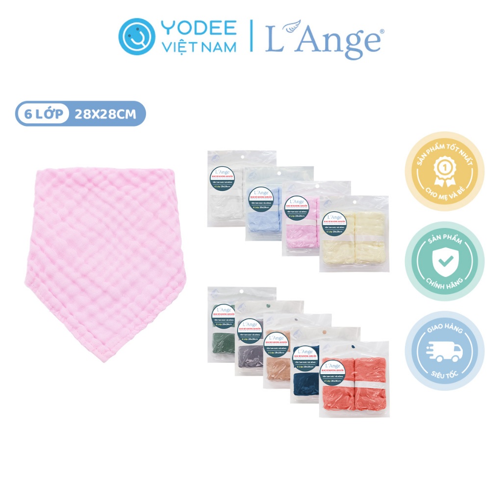 L’Ange Yếm tam giác vải bông 6 lớp 28x28cm (set 2 cái)