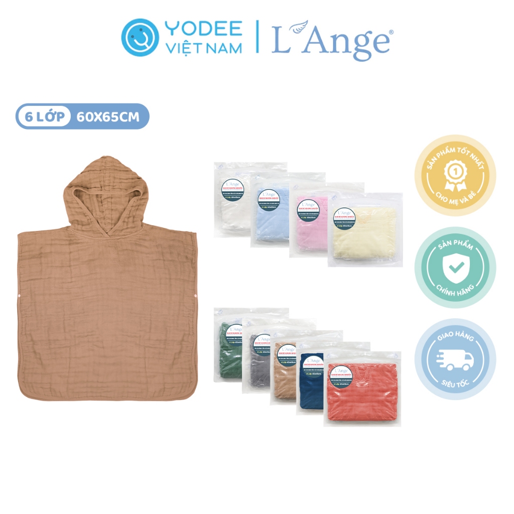 L’Ange Áo choàng tắm có nón vải bông 6 lớp 60x65cm (Size M)