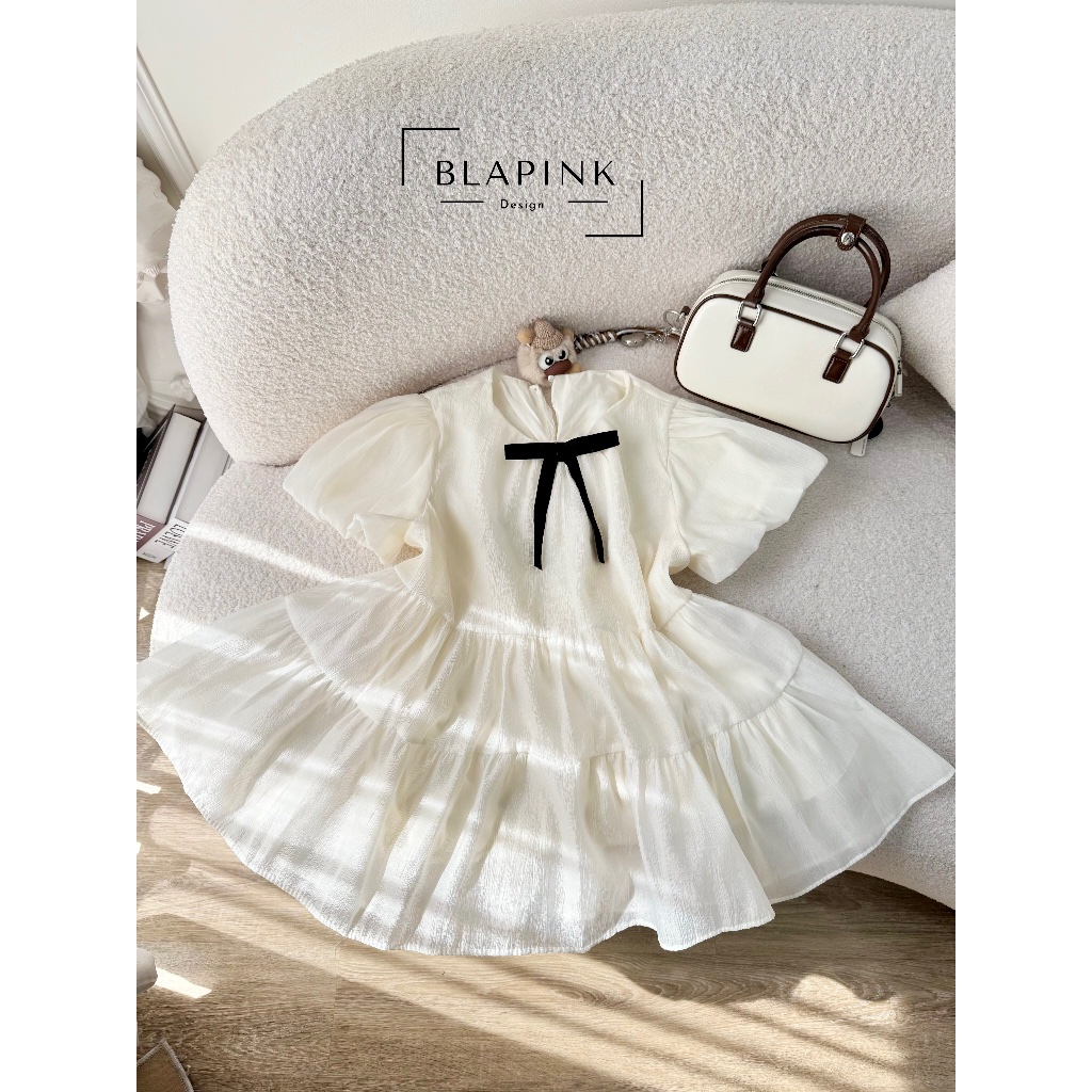 Áo Nữ Babydoll Xoè Tay Bồng Đính Nơ Tiểu Thư Công Túa Blapink Chất Vải Tơ Xốp Mềm Mịn ít nhăn-Bae To