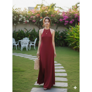 [HỎA TỐC HCM] Đầm maxi cổ yếm hở lưng (4 màu)